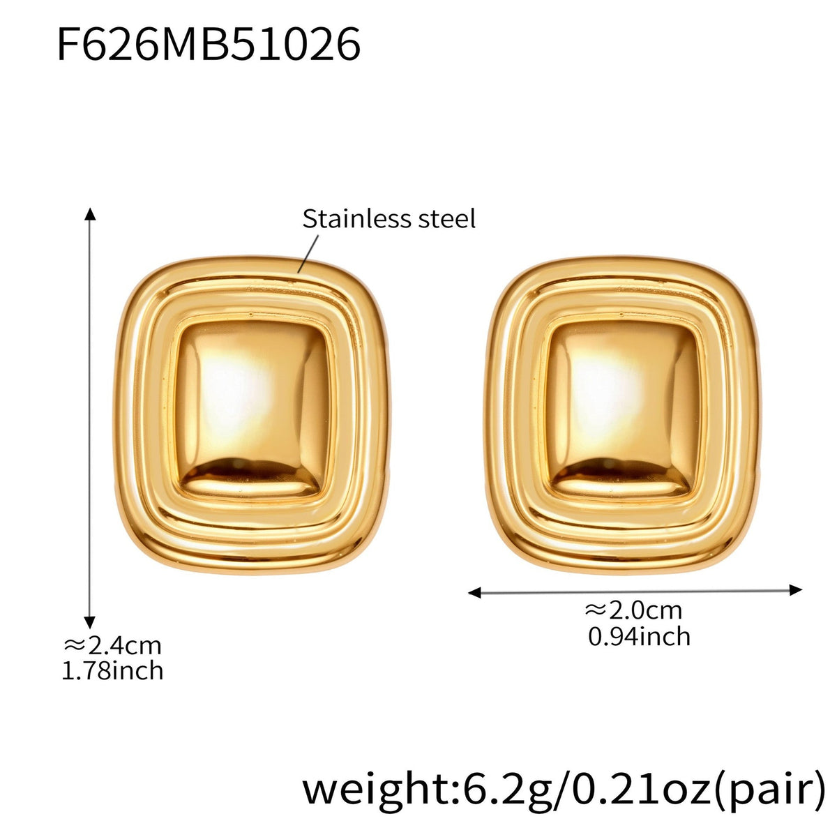 D관 - 스테인리스 18K 도금 8자형 스퀘어 모양 귀걸이 [F625-F626] 25.10-5