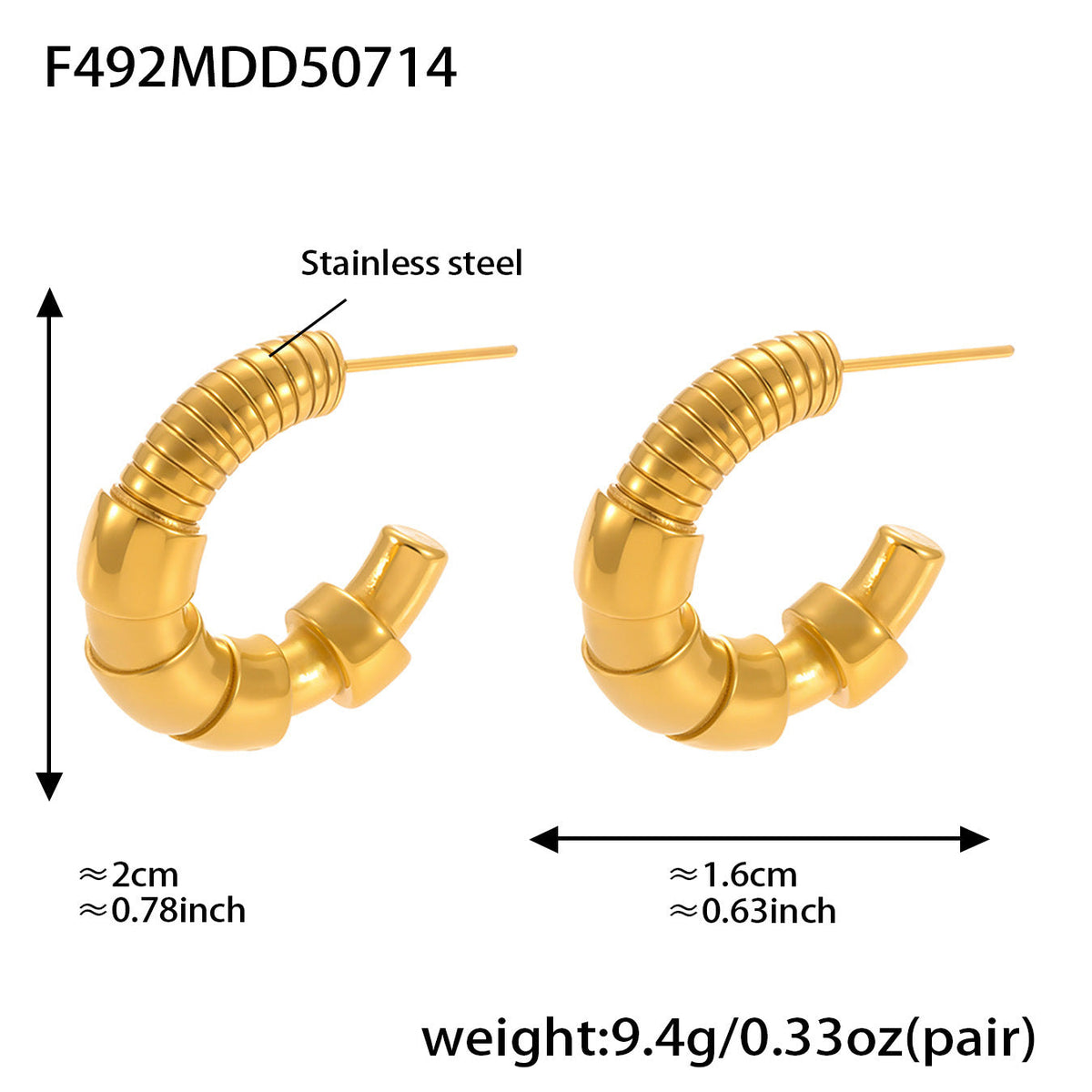 D관 - 스테인리스 스틸 비정형 C형 투톤 귀걸이 [F491-F492-F1095] 25.07-3