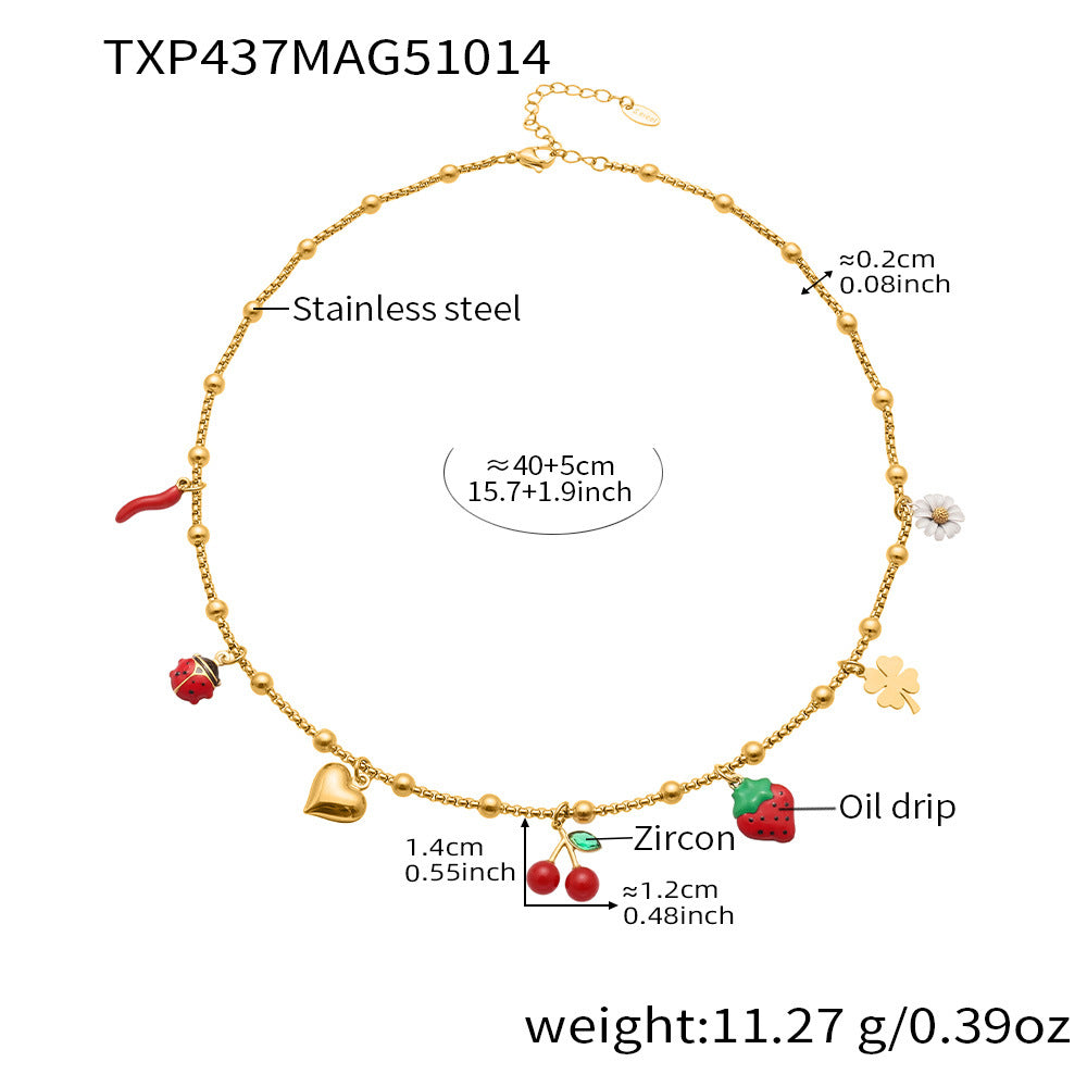 D관 - 스테인리스 스틸 큐빅 체리 딸기 펜던트 목걸이 팔찌 반지 [TXP437] 25.10-4