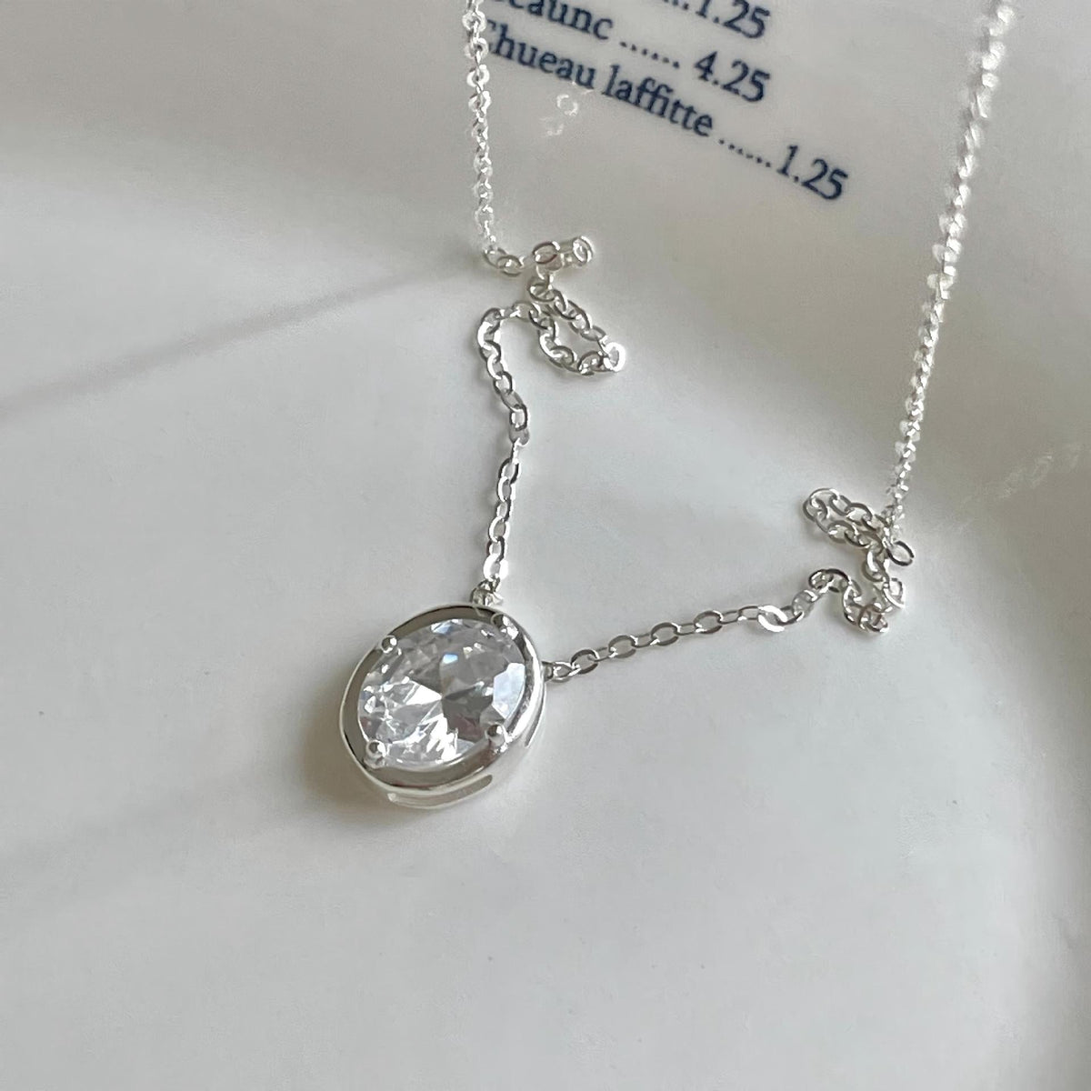 F관 - 925 실버 타원형 빅 큐빅 펜던트 목걸이 [B1384] 25.11-4