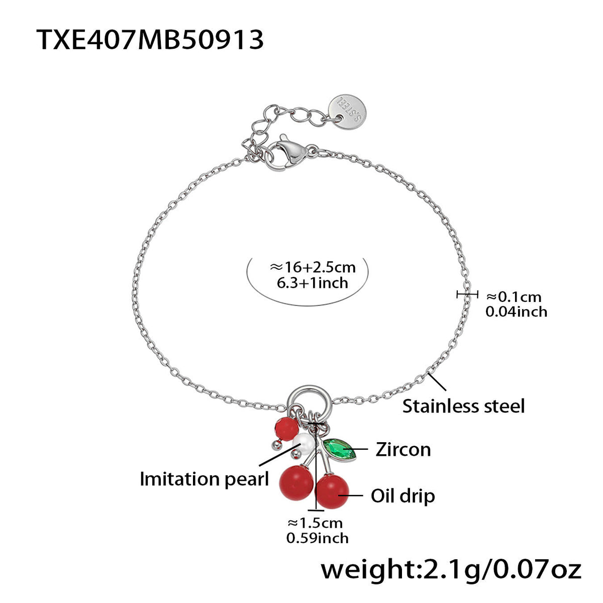D관 - 스테인리스 스틸 체리 펜던트 목걸이 귀걸이 팔찌 반지 [TXP407] 25.09-4