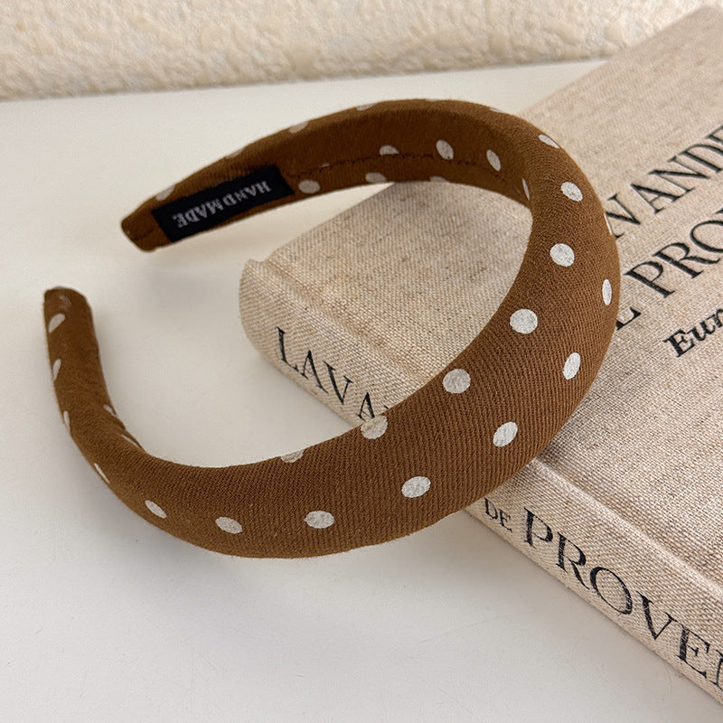 E관 - 브라운 도트 패브릭 스펀지 머리띠 [27498] 25.09-4