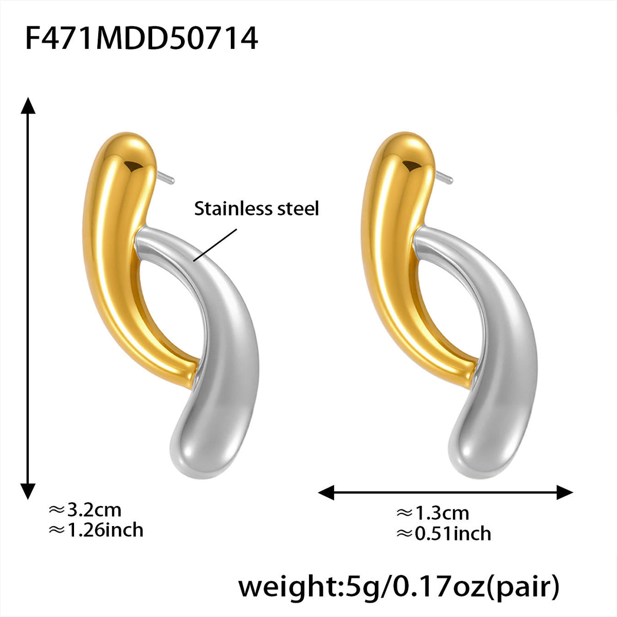 D관 - 18K 도금 물결 라인 투톤 스테인리스 스틸 귀걸이 [F471-F493] 25.07-3