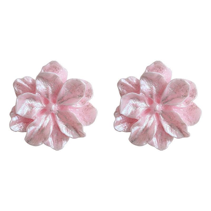 C관 - 핑크 소녀 감성 레진 플라워 디자인 은침 귀걸이 [3633] 24.03-4