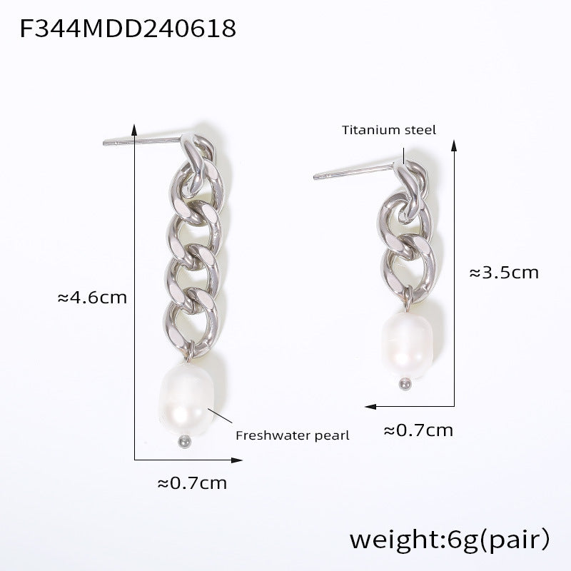 D관 - 티타늄 스틸 도금 롱 숏 체인 담수 진주 우아한 귀걸이 [F344] 24.06-3