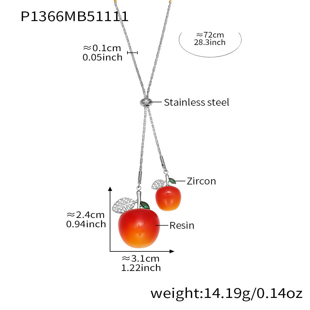 D관 - 큐빅 체리 펜던트 스테인리스 18K 도금 조절형 목걸이 [P1366] 25.11-3