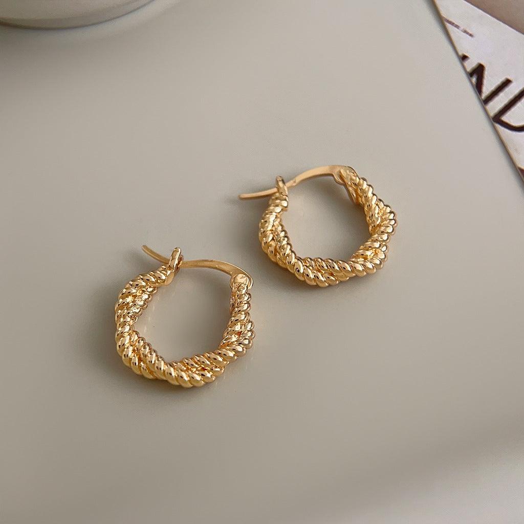 C관 - 모던 14K 도금 트위스트 기하학 원형 링형 실용적 귀걸이 [3629-3630] 24.03-2