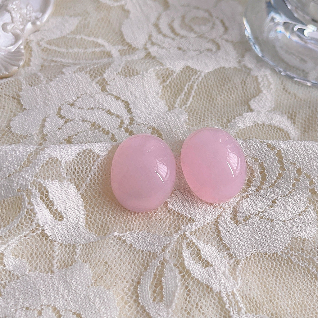 C관 - 봄 느낌 소녀 감성 핑크 수지 기하학 물방울 귀걸이 [3764-3765] 24.04-1