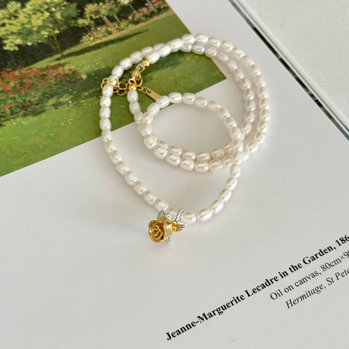 F관 - 925 실버 장미 플라워 펜던트 모조 진주 목걸이 [B917] 25.10-5