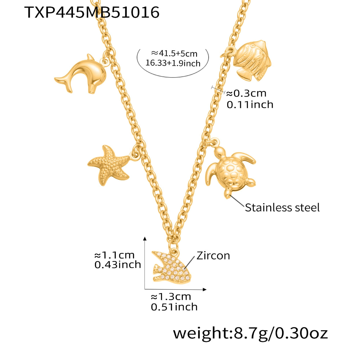 D관 - 18K 도금 스테인리스 스틸 해양생물 큐빅 펜던트 목걸이 팔찌 [TXP445] 25.10-4