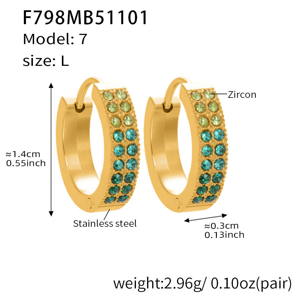 D관 - 스테인리스 18K 도금 C자형 멀티컬러 큐빅 귀걸이 [F798] 25.11-1