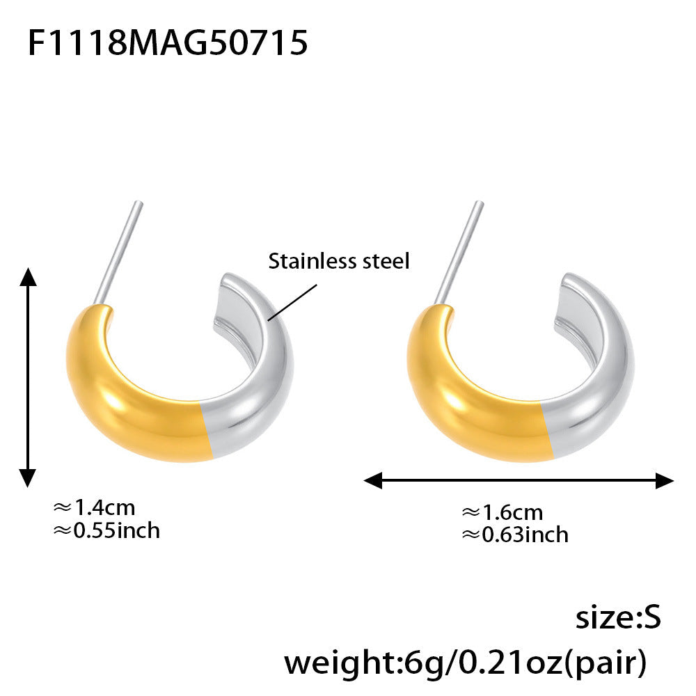 D관 - 스테인리스 스틸 18K 도금 투톤 C형 원형 귀걸이 [F1118-F1121] 25.07-3