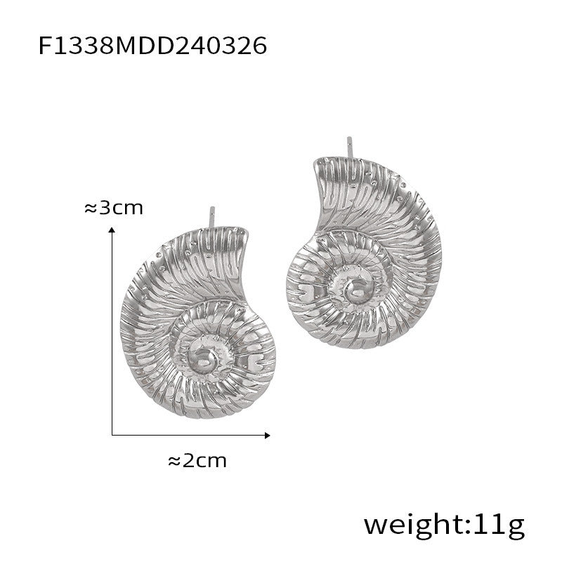 D관 - 레트로 소라 기하학적 티타늄 스틸 골드 도금 유니크 엘레강스 귀걸이 [F1338-40-F1345] 24.04-1