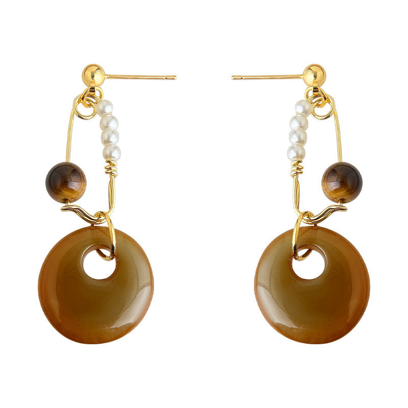 C관 - 호안석 원형 드롭 핸드메이드 925 은침 귀걸이 [7147] 25.11-4