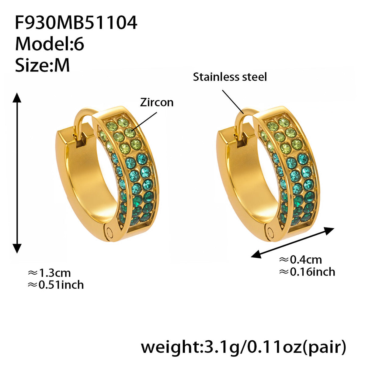 D관 - 스테인리스 컬러 큐빅 18K 도금 후프 링 귀걸이 [F930] 25.11-2
