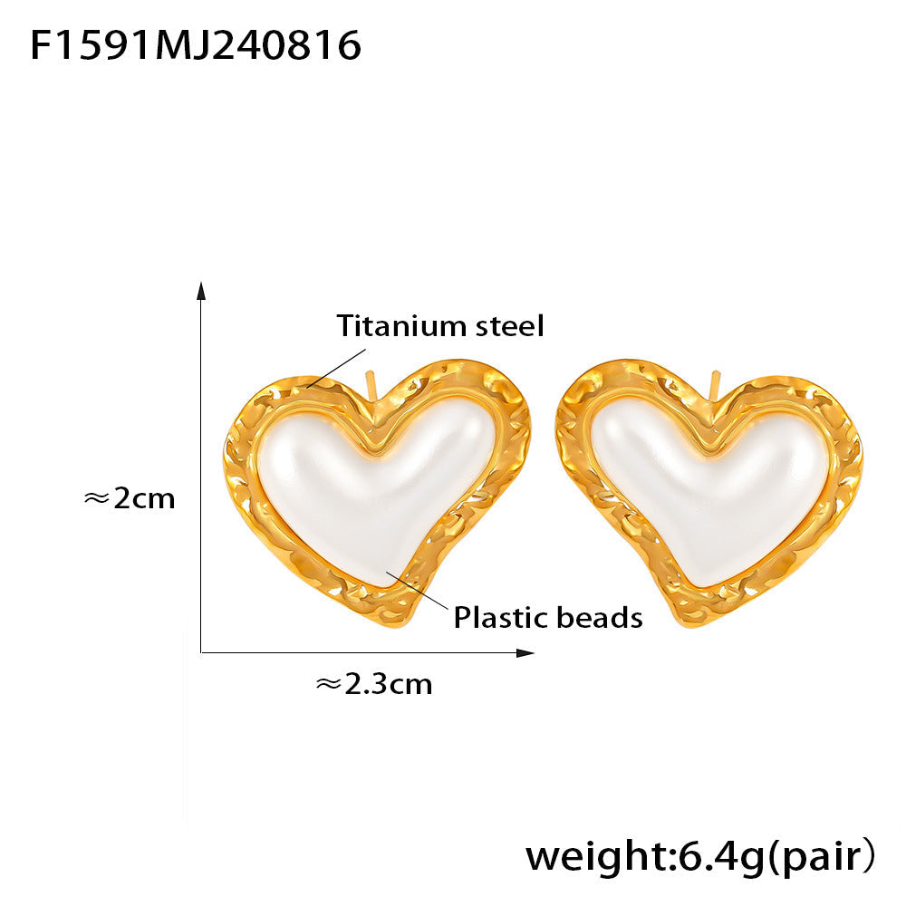 D관 - 프렌치 캐주얼 럭셔리 하트 펄 트렌디 인기 티타늄 스틸 18K 도금 귀걸이 [F1591] 24.08-4