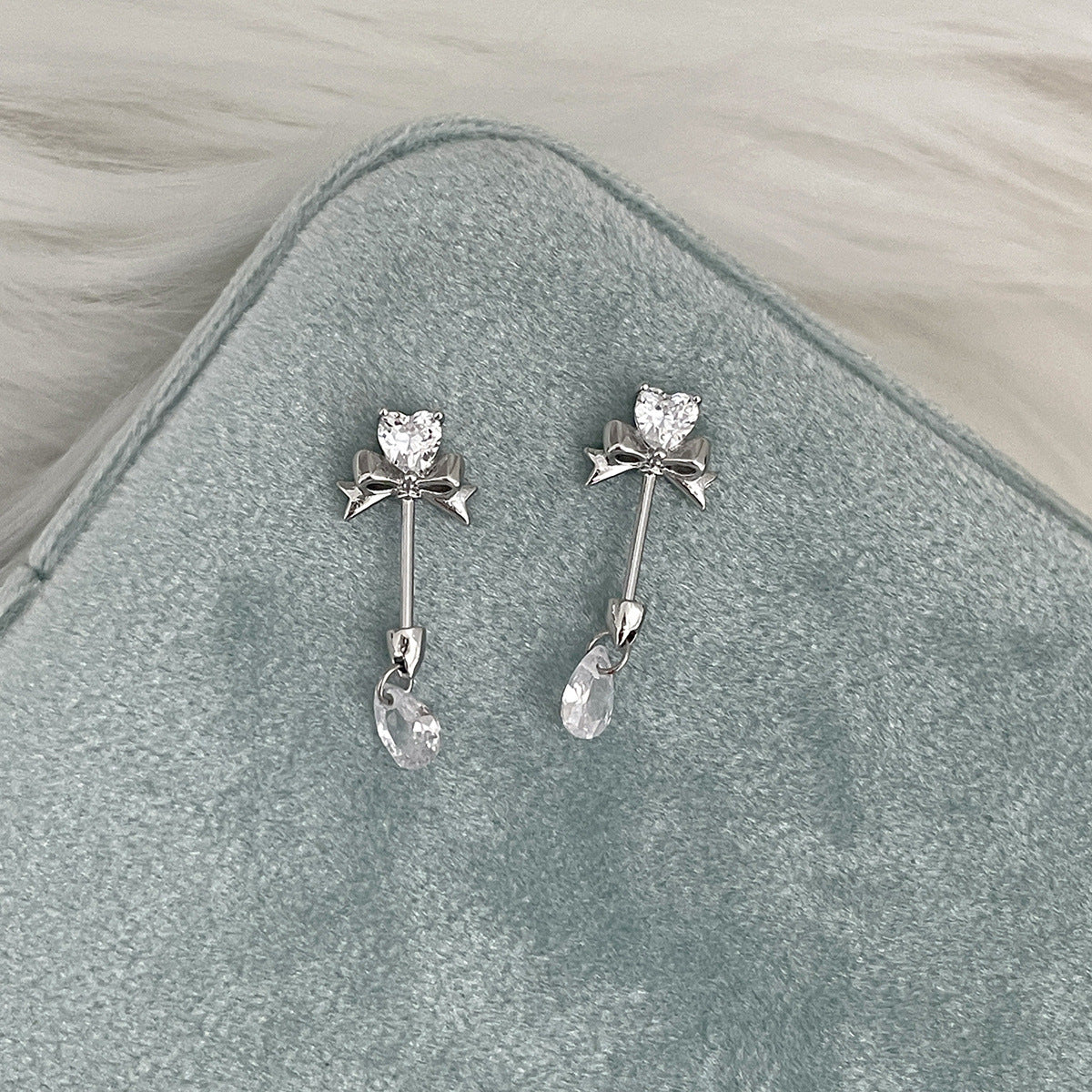 A관 - 티타늄 스틸 리본 하트 물방울 큐빅 귀걸이 [EH-4096] 25.10-1