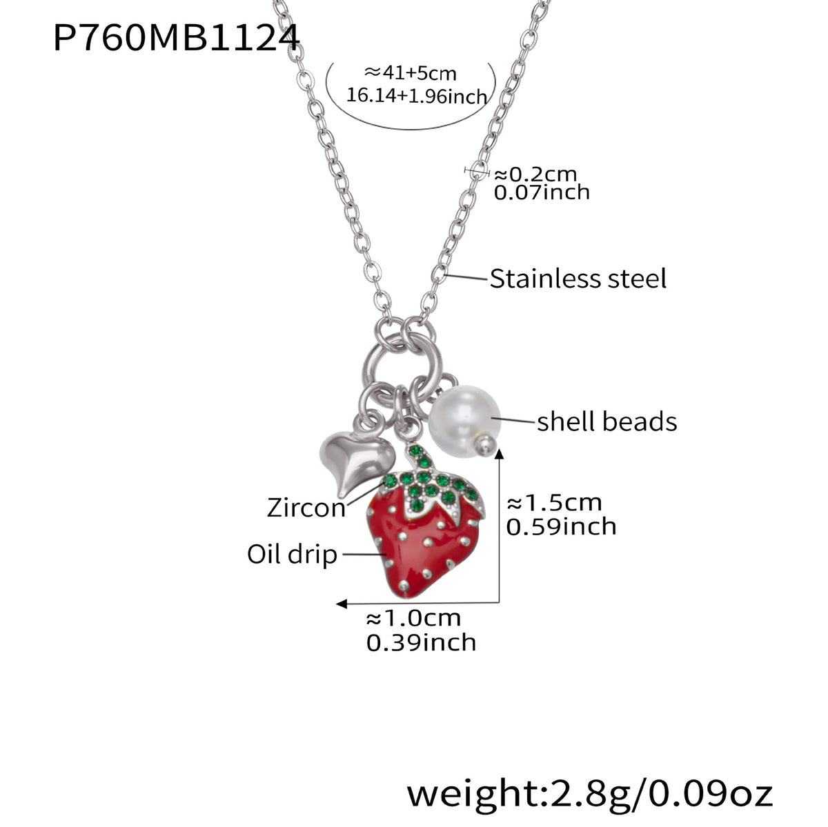 D관 - 스테인리스 스틸 해마 딸기 큐빅 펜던트 18K 도금 목걸이 [P755] 25.11-4