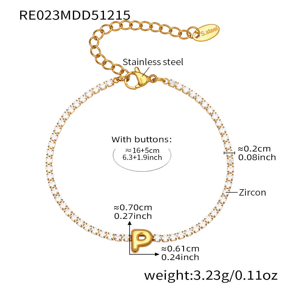 D관 - 스테인리스 스틸 18K 도금 알파벳 큐빅 팔찌 [RE023] 25.12-3