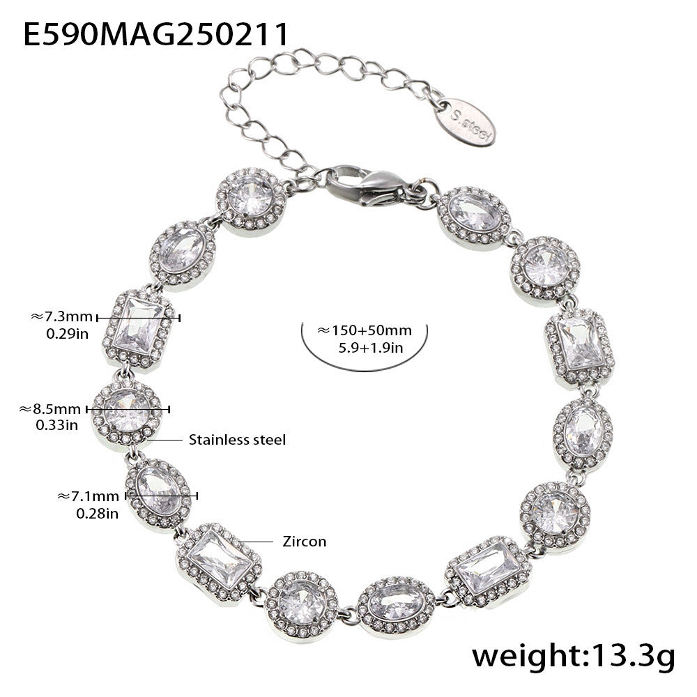 D관 - 기하학 패턴 풀 큐빅 스테인리스 스틸 팔찌 [E590] 25.02-2