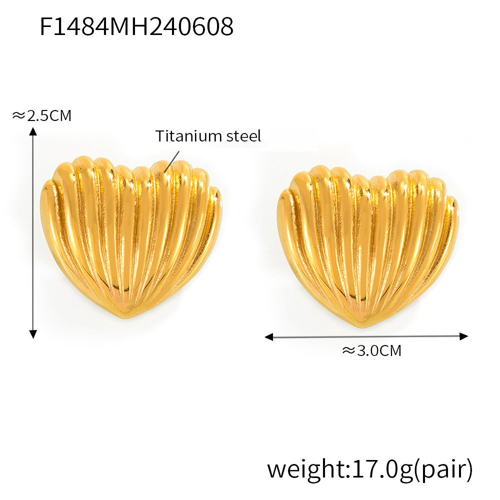 D관 - 골드 도금 티타늄 스틸 하트 기하학 세로 스트라이프 귀걸이 [F1439] 24.12-4