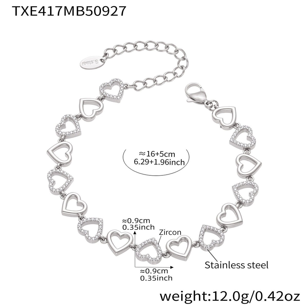 D관 - 18K 골드 도금 스테인리스 스틸 하트 큐빅 핸드메이드 체인 목걸이 팔찌 [TXP417] 25.10-1
