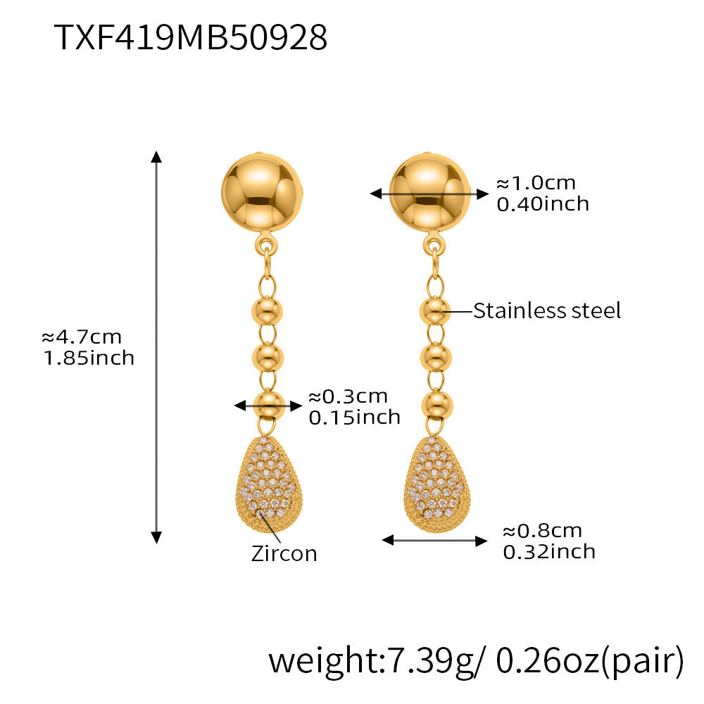 D관 - 18K 골드 도금 스테인리스 스틸 물방울 큐빅 비즈 체인 목걸이 귀걸이 [TXP419-TXF419] 25.10-1
