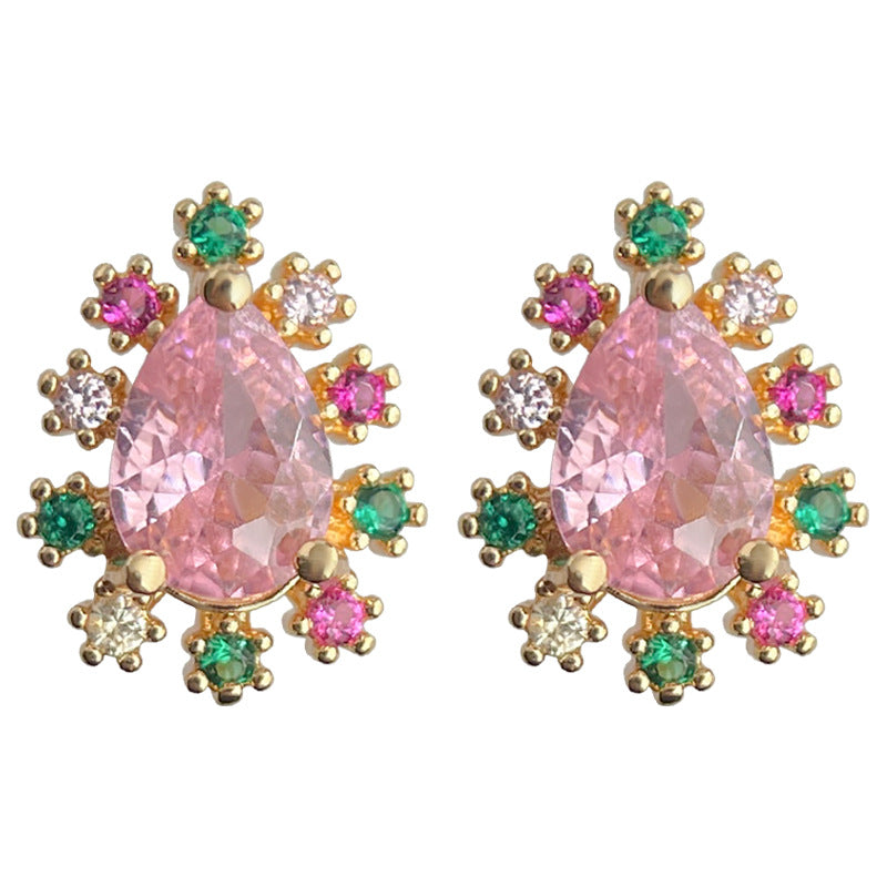 C관 - 컬러 드롭 미니 큐빅 14K 도금 독창적 귀걸이 [4449] 24.07-3