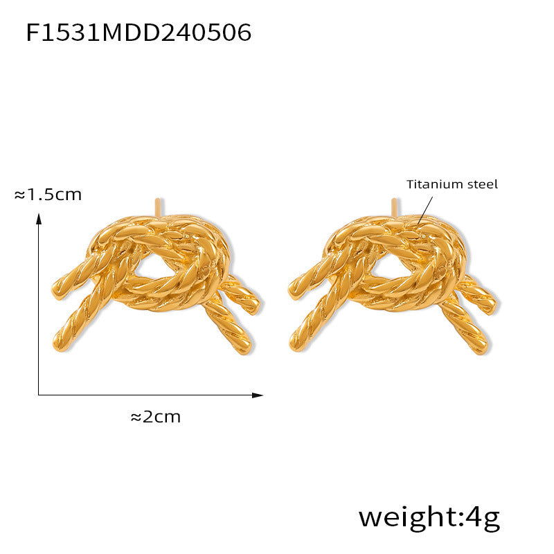 D관 - 리본 디자인 티타늄 스틸 캐주얼 럭셔리 레트로 미니멀 귀걸이 [F1531-2] 24.05-2