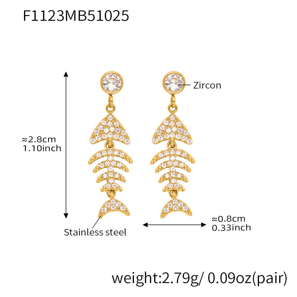 D관 - 스테인리스 18K 도금 풀큐빅 물고기뼈 볼드 이어커프 귀걸이 [F1123-F983] 25.10-5