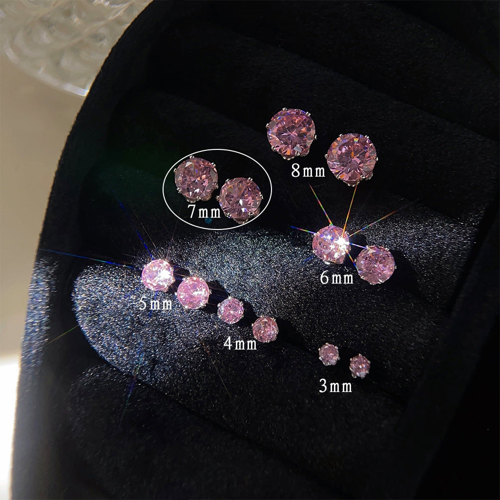 C관 - 미니멀 핑크 큐빅 귀걸이 소녀 감성 은침 귀걸이 [3774-3779] 24.04-3