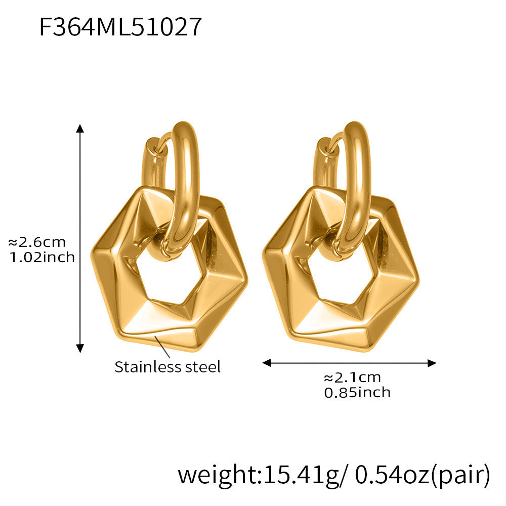 D관 - 스테인리스 18K 도금 비정형 육각형 펜던트 귀걸이 [F364] 25.10-5