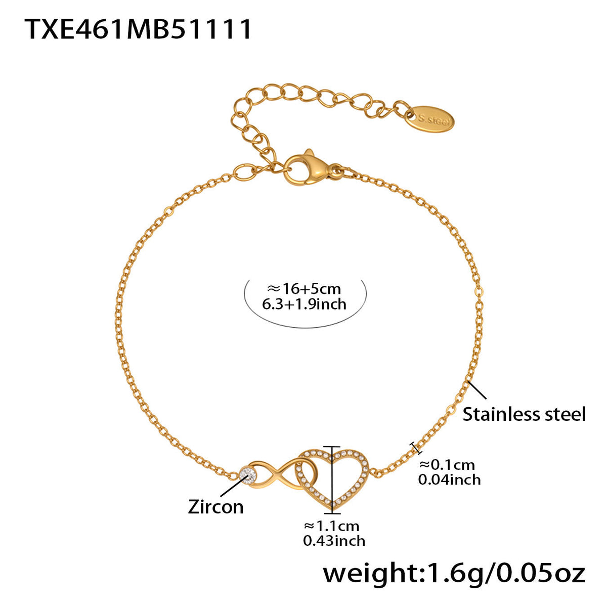 D관 - 하트 인피니티 큐빅 18K 도금 스테인리스 목걸이 팔찌 [TXP461] 25.11-3