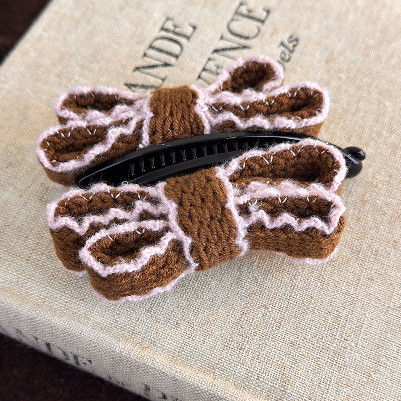 E관 - 니트 더블 레이어 리본 바나나 집게핀 [27758] 25.12-1