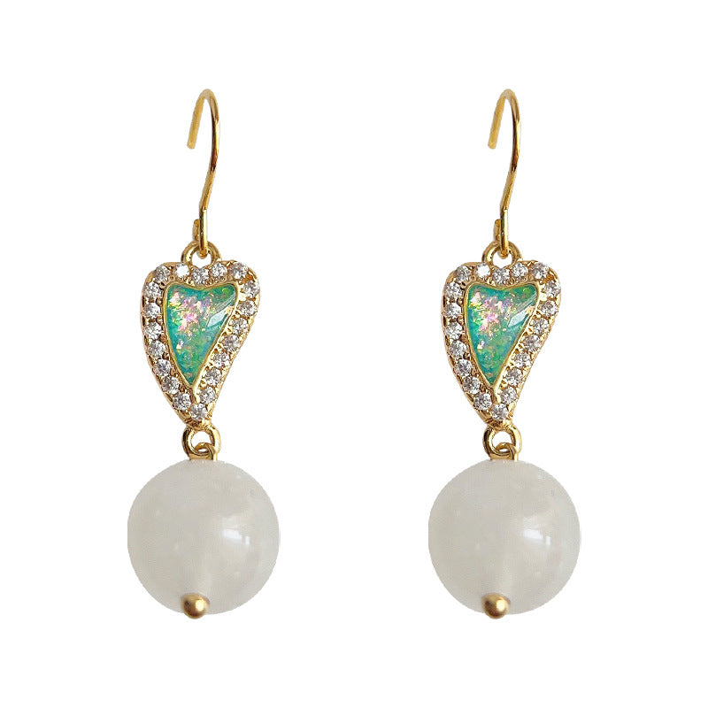 C관 - 14K 도금 프렌치 복고풍 수공예 디자인 우아한 미니 큐빅 백옥 귀걸이 [3834] 24.04-4