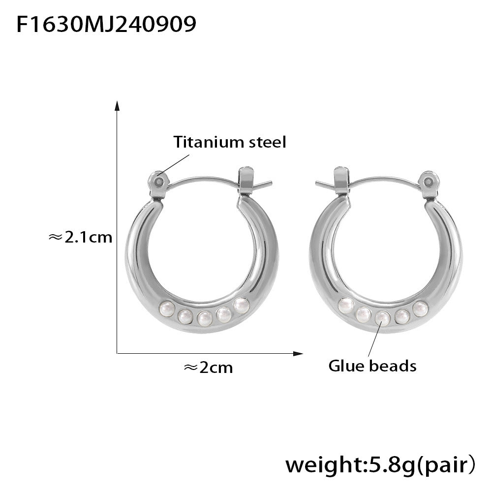 D관 - 기하학적 링 형태 모조 진주 오픈 티타늄 스틸 18K 도금 우아한 캐주얼 럭셔리 변색 방지 귀걸이 [F1630] 24.09-2