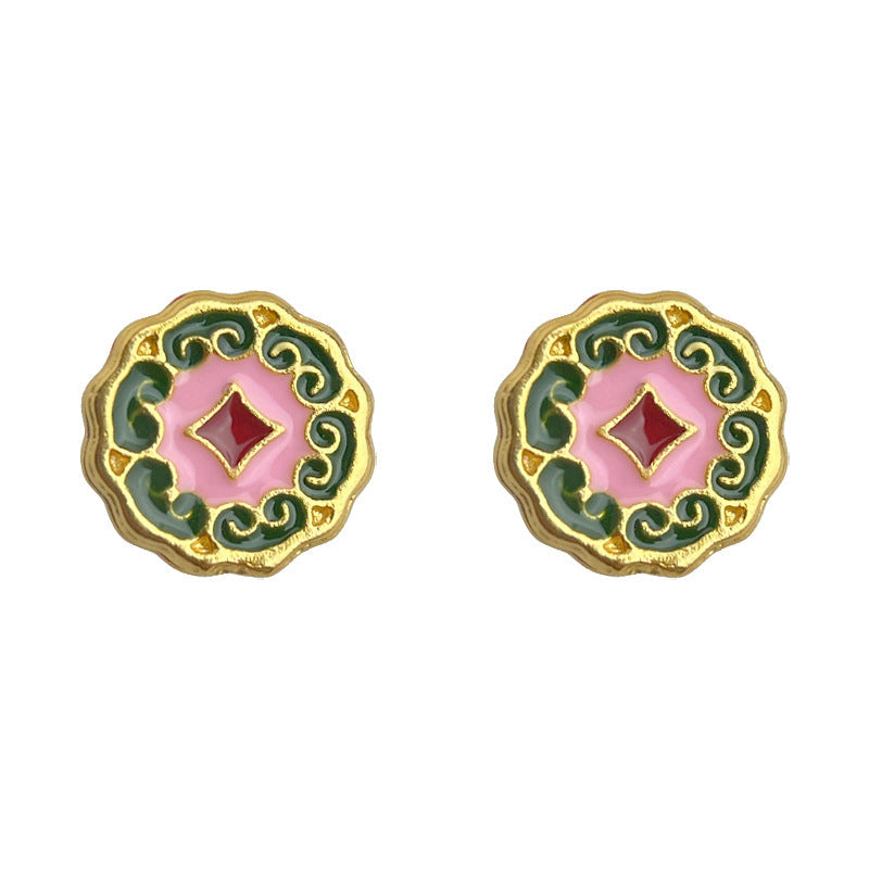 C관 - 14K 도금 925 은침 오일 페인팅 원형 귀걸이 [5452] 25.02-2