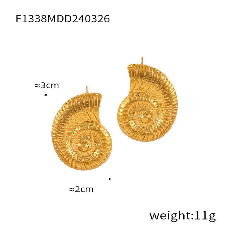 D관 - 레트로 소라 기하학적 티타늄 스틸 골드 도금 유니크 엘레강스 귀걸이 [F1338-40-F1345] 24.04-1