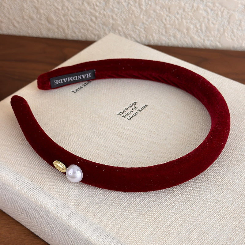 E관 - 벨벳 진주 메탈 플레이트 볼륨 머리띠 [27822] 25.12-3