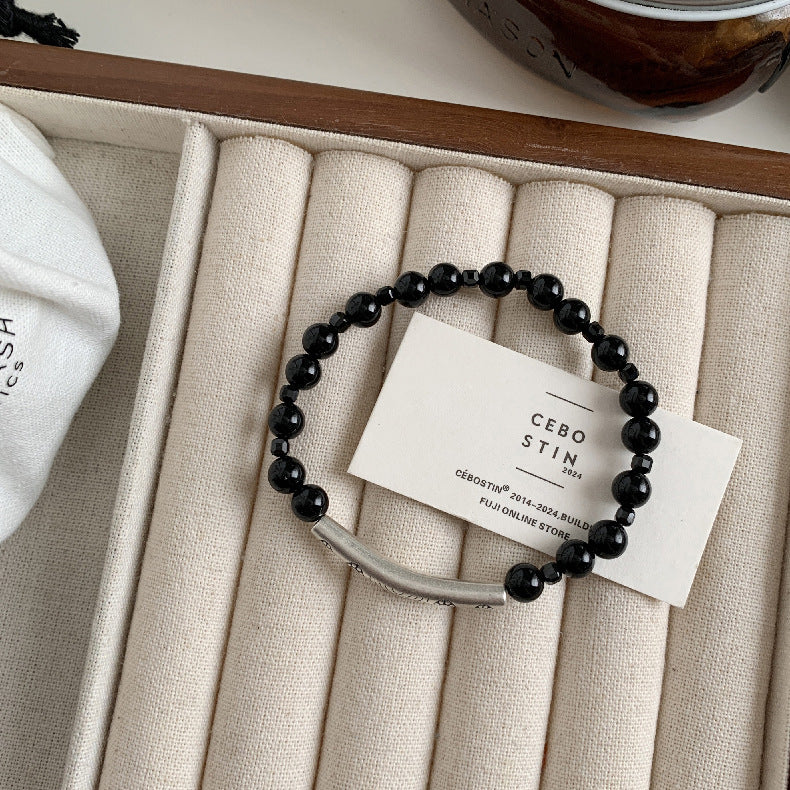 A관 - 블랙 스피넬 흑마노 보리수 비즈 925실버 팔찌 [1612] 25.11-4