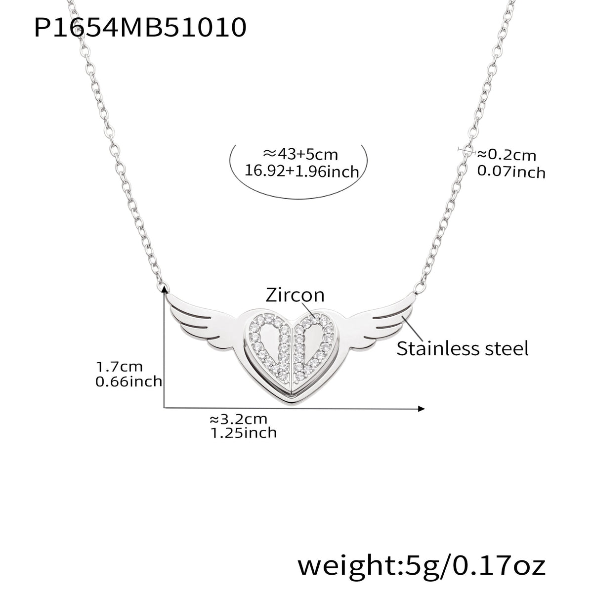 D관 - 스테인리스 스틸 큐빅 하트 엔젤 윙 펜던트 목걸이 [P1654] 25.10-3