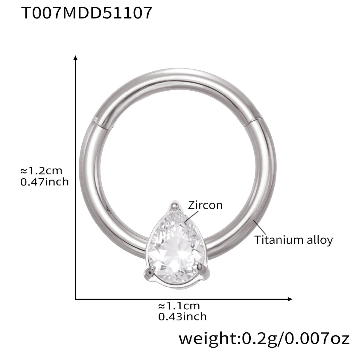 D관 - 티타늄 합금 스틸 큐빅 심리스 링 코 피어싱 [T001] 25.11-2