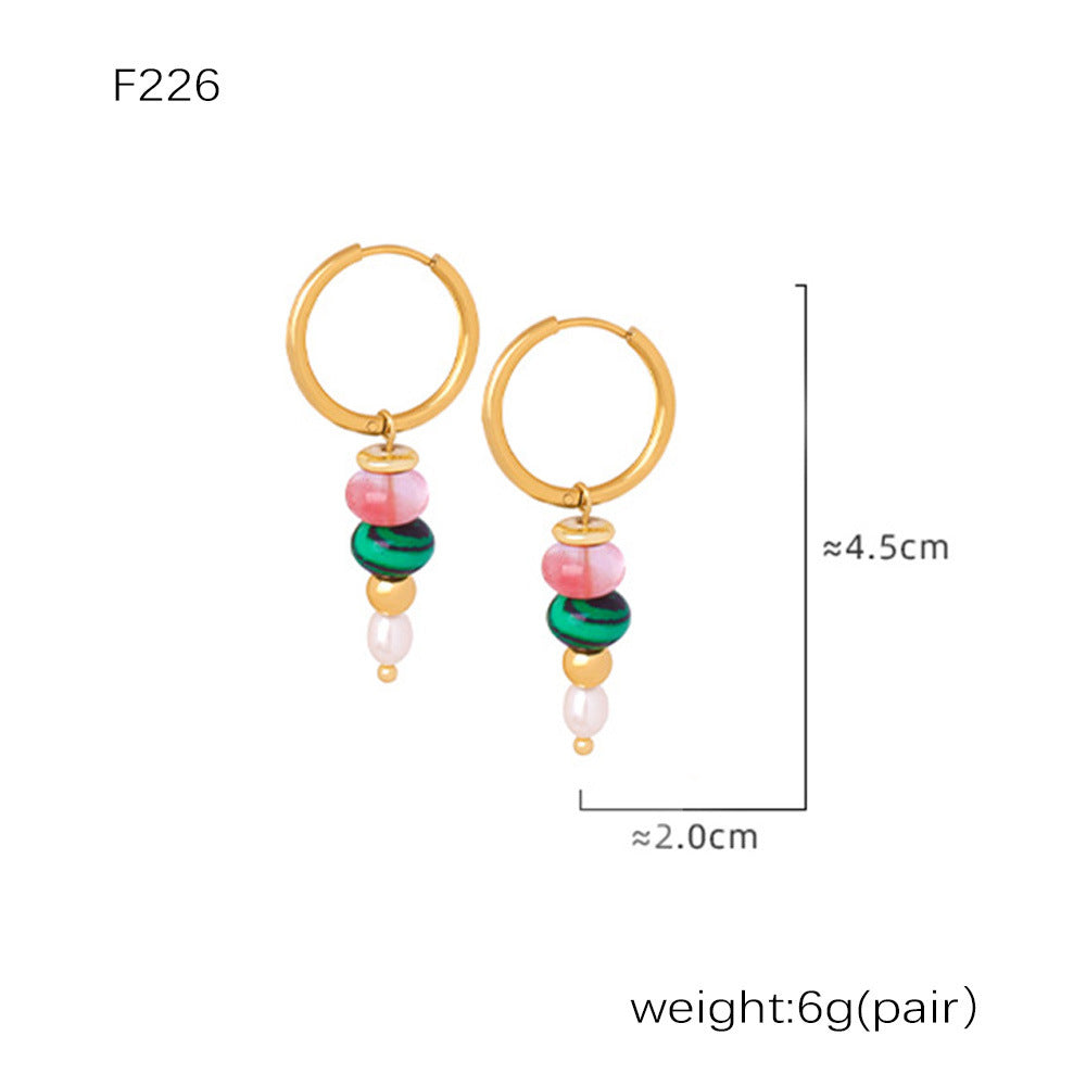 D관 - 티타늄 스틸 원형 천연석 진주 태슬 귀걸이 [F1230] 24.12-4