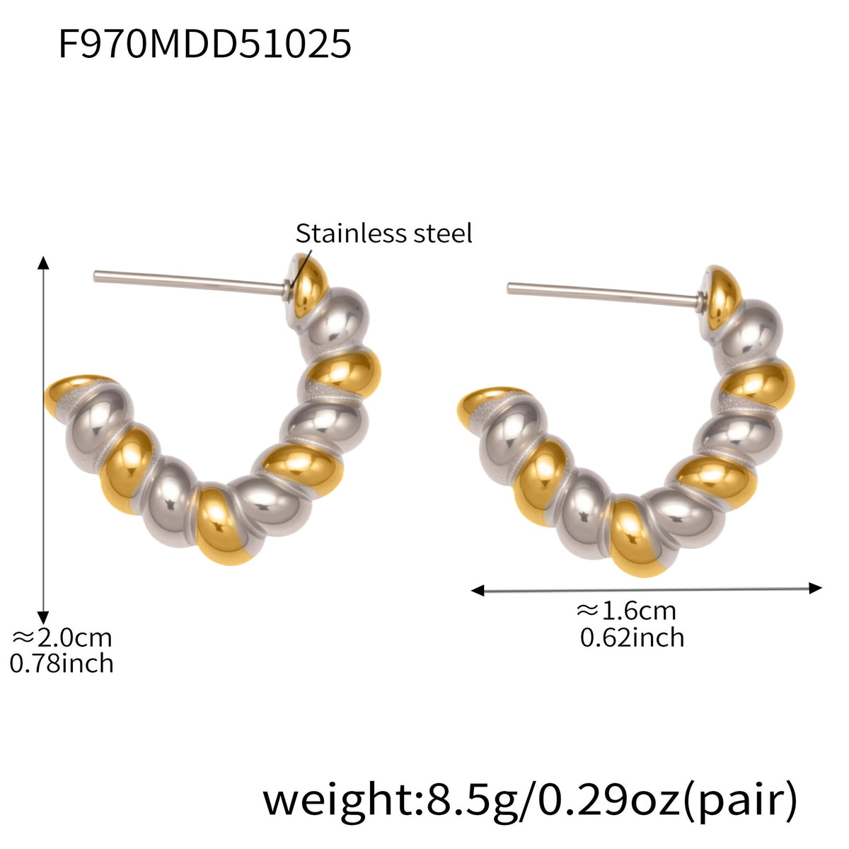 D관 - 스테인리스 18K 도금 투톤 꼬임 트위스트 모양 귀걸이 [F970] 25.10-5