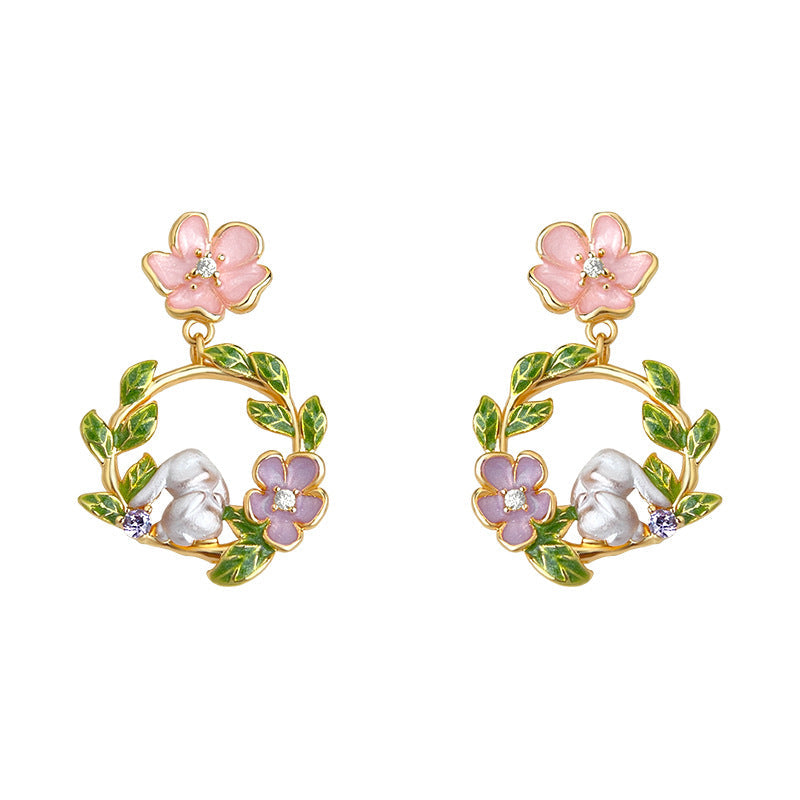 C관 - 925 은침 핸드 플라워 토끼 드롭 스터드 귀걸이 [6922] 25.10-4