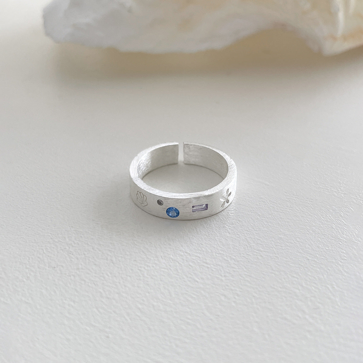 A관 - 925 실버 조개 디자인 샌딩 오픈형 반지 [JZ-0714] 25.10-5