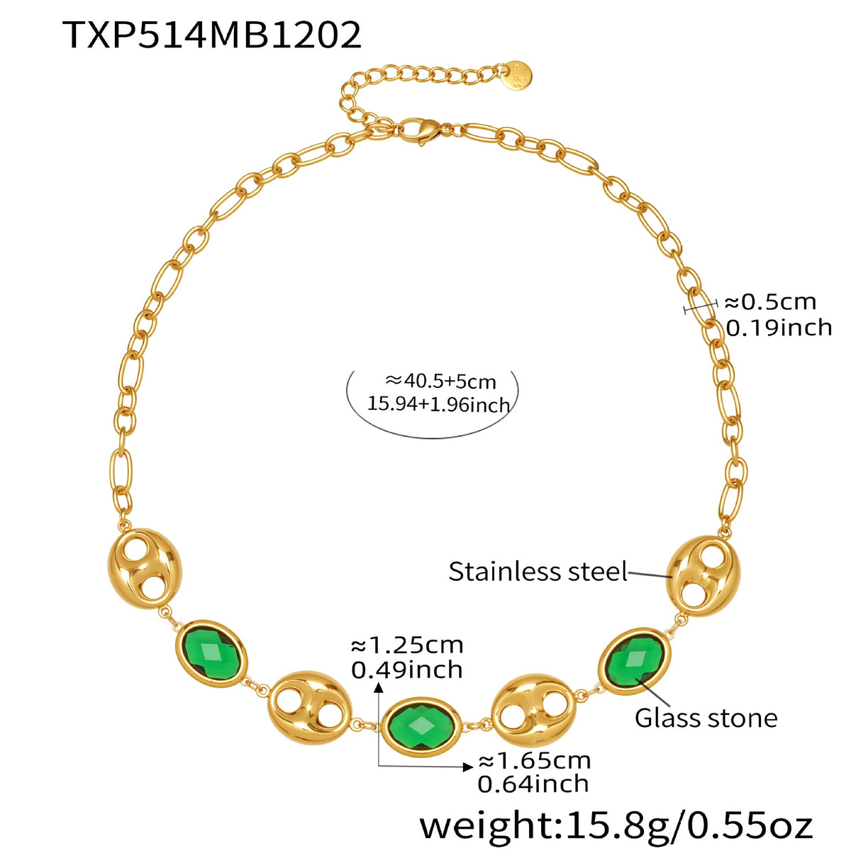 D관 - 돼지코 글라스 스톤 18K 도금 스테인리스 스틸 목걸이 팔찌 [TXP514] 25.12-2