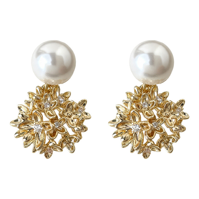 C관 - 플라워 큐빅 진주 925 은침 귀걸이 [7191] 25.12-2