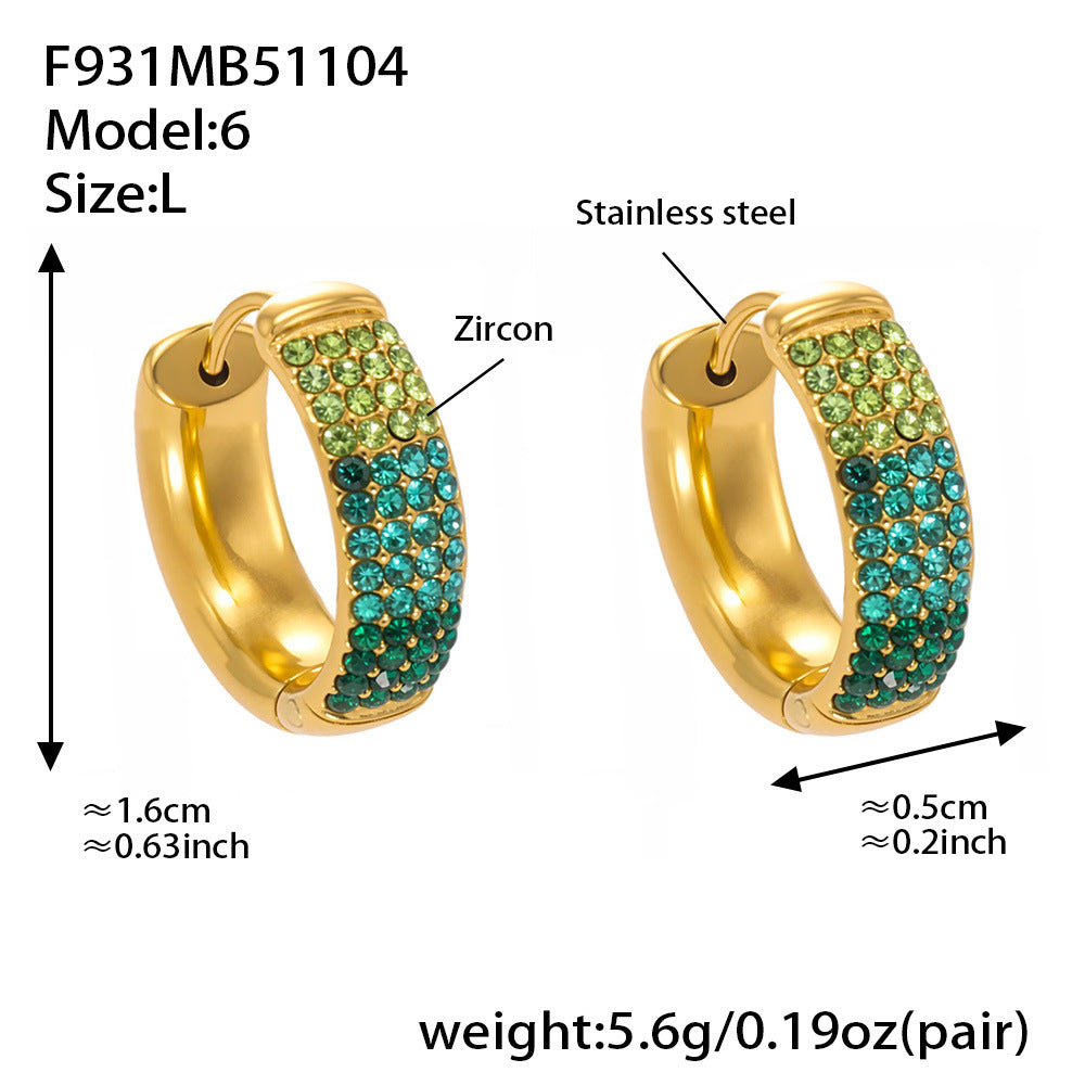 D관 - 스테인리스 컬러 믹스 큐빅 18K 도금 후프 링 귀걸이 [F931] 25.11-2