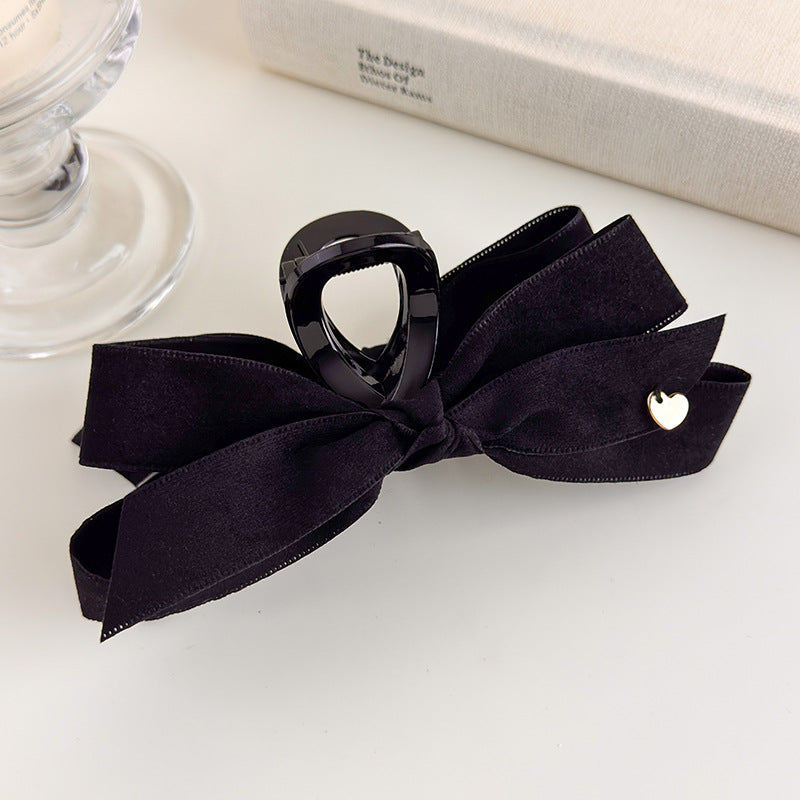 E관 - 벨벳 리본 골드 하트 포인트 대형 집게핀 [27560] 25.10-2